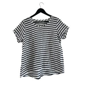 FROCKK 100% linen navy white striped short sleeve top small relaxed fit handmade